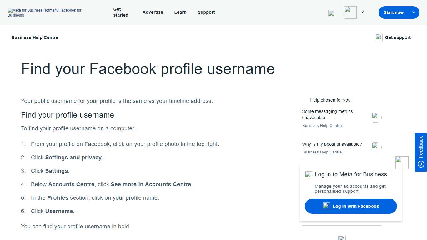Find your Facebook profile username Meta Business Help Centre